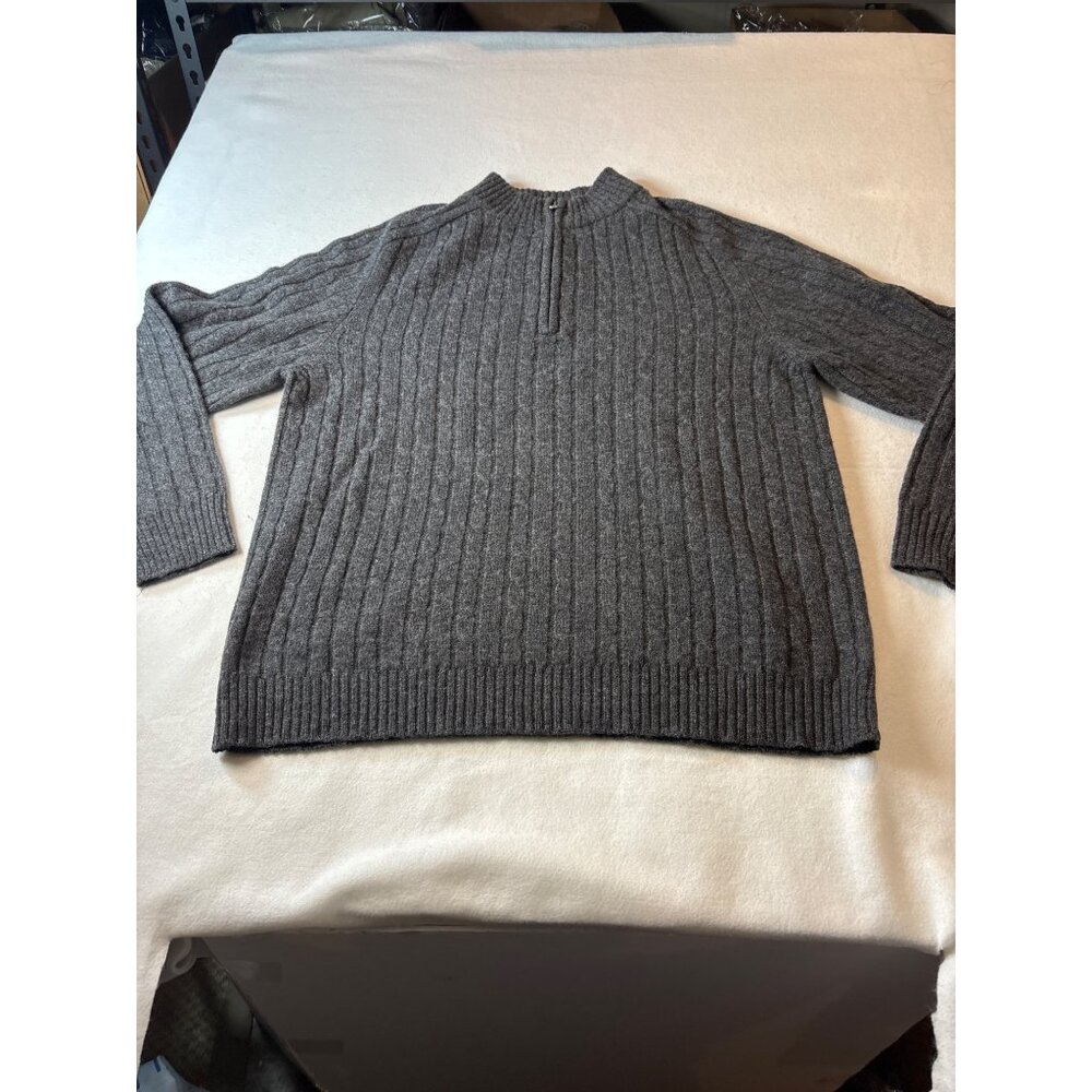 Davis & Squire Mens Gray Cable Knit 100% Lambswool Quarter Zip‎ Sweater Size L